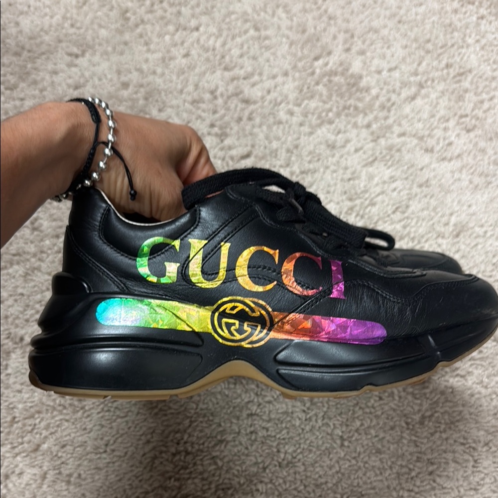 Gucci Black Rhyton Sneakers with Holographic Accents 36.5